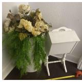 White Trash Can with Artificial Flower