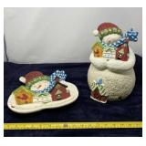 Deb Strain Snowman Cookie Jar and Platter