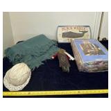 Triple Woven Throw Blanket, Green Throw, Whale