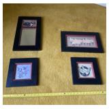 Framed Signed and Dated Pictures and Mirror by