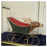 Hand Carved Sleigh With Basket and Deer Head