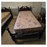 Dark Wood Bed Frame with Twin-Sized Mattress