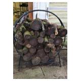Circular Metal Firewood Log Rack with Wood