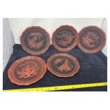 Vintage Cinnabar Lacquer Decroative Plates "Five
