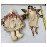 Wood Angel Decor with Handmade Rabbit Doll