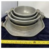Vintage Hammered Aluminum Pots and Serving Tray