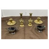 Vintage Metal Sugar Bowl, Creamer, and Candle
