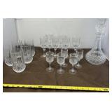Decorative Glass Ware Wine Glasses, Flask, and