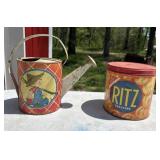 Ritz Cracker Tin and Tin Flower Watering