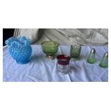Vintage Blue Hobnail Vase, Green Glass Toothpick