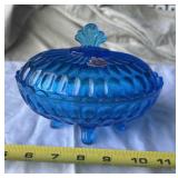 Fenton Colonial Blue Glass Lidded Candy Dish