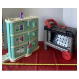Plastic Dollhouse and Kids Workbench on Wheels