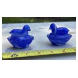 Blue Glass Lamb on Nest Salt Cellars