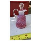 Fenton Cranberry Opalescent Hobnail Oil Cruet
