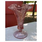Fenton Pink Ruffled Glass Vase Embossed Floral