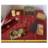 Wooden Jewelry Box, Elgin Clock , Bell and Watch