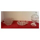 2 Handled "Nappy" Bowls and Candy Dish
