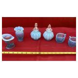Fenton Blue Opalescent Hobnail Glass Vases,