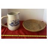 Wooden Bowl and McCoy Pottery Pitcher