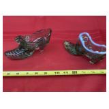 2 Fenton Glass Olive Green Hobnail Slippers