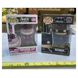 Funko Pops Cheshire Cat and Batman