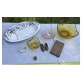 Corningware Plate with Amber Bowls and Pink Bowls