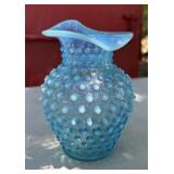Fenton Art Glass Blue Opalescent Hobnail Bud Vase