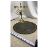 Vtg Brass Hanukkah menorah, Judaica metal Seder