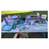 Plastic Lap Desk/Tray, Books, Pens, Markers, and