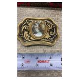 Vintage Western Brass Belt Buckle With Two Horses