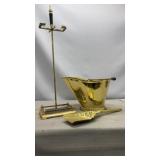 Brass fireplace set, coal scuttle with a matching