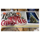 Framed Painting of Christmas Tree and 2 Metal