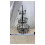 3-tier black metal wire fruit basket stand for