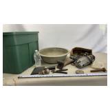 Tote with Vtg Tools-metal-bodied corded electric