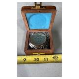 Nautical Brass Pocket Compass With Wooden Box