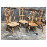 4-Oak Windsor-style dining chairs,