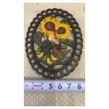 Vtg cast iron trivet featuring a hand-painted