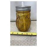 Glass Owl Canning Jar Gold color Glass Mason