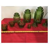 L.E. Smith Green Moon and Stars Canisters