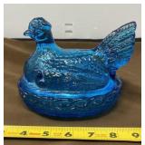 L. E. Smith Capri Blue Hen on the Nest Glass