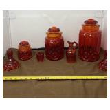L. E. Smith Amberina Moon & Stars Glass Canisters
