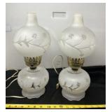 Two Frosted Glass Parlor Lamps