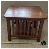 Wooden End Table with Slatted sides and a Storage