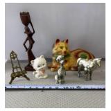 Various Figurines made is wood, ceramic or metal