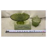 Jeanette green glass candy dish  with a grape and