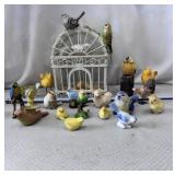 Metal Birdcage with Various Bird Figurines