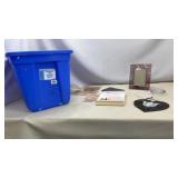 Tote with Lid of Misc- Stained Glass, Books,