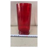 Ruby red footed glass hurricane candle holder or