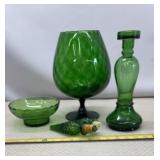 Mid-Century Modern green Empoli glass items and