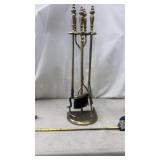 Vintage Brass Fireplace Tool Set 5 Piece & Stand